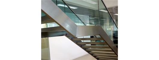 Commercial staircases side view of steel and timber stairs