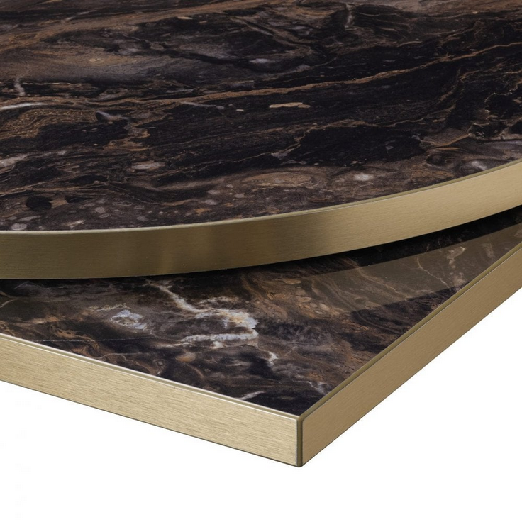 Black Gold Cappuccino Gloss Marble Laminate Restaurant Table Top - 25mm