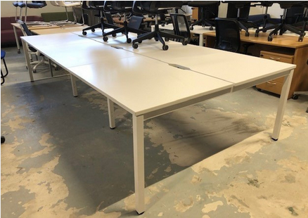 Bench Desks in White - Pod of 4