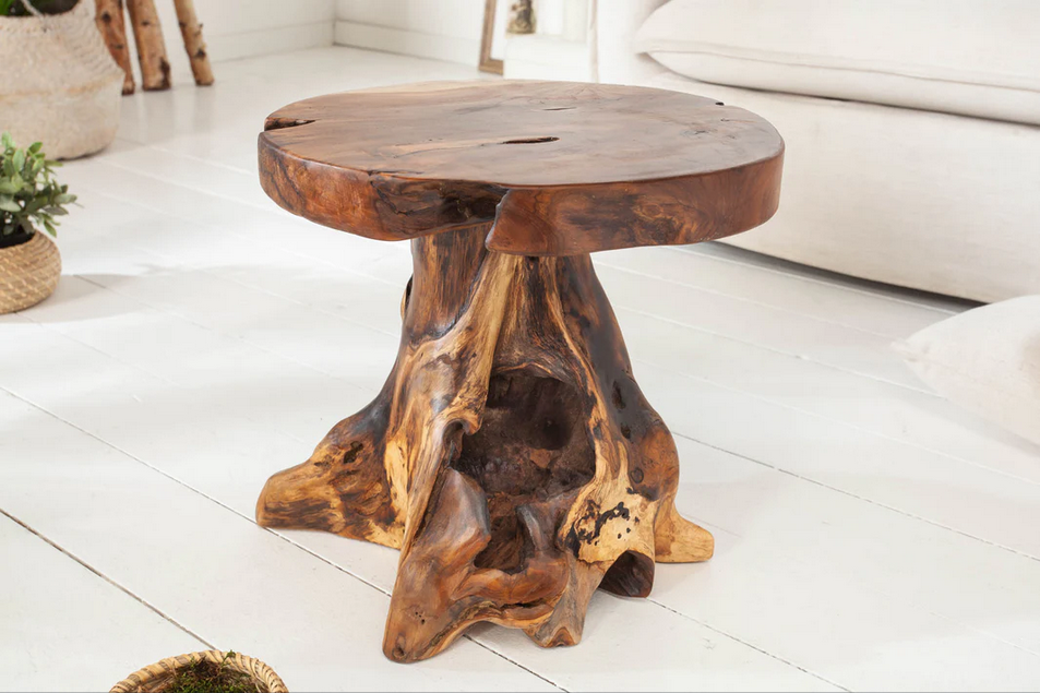  Side Table Root 40cm Teak Wood Brown