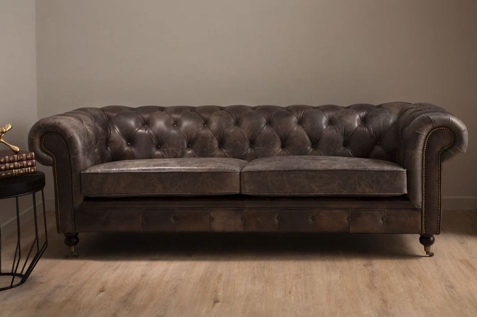 3 Seat Sofa Victorious Dark Grey Leather Sofa Walnut Legs