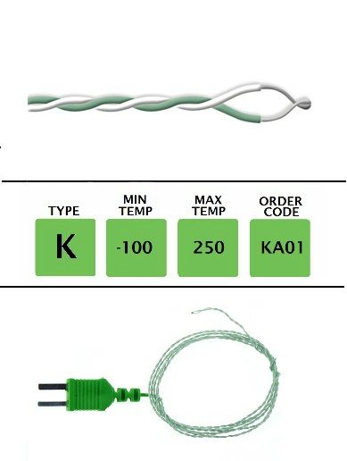 KA01 - K Type PTFE Insulation Fine Wire Thermocouple 1m x 0.3mm