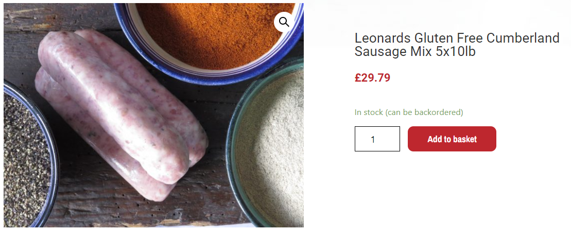 Leonards Gluten Free Cumberland Sausage Mix 5x10lb
