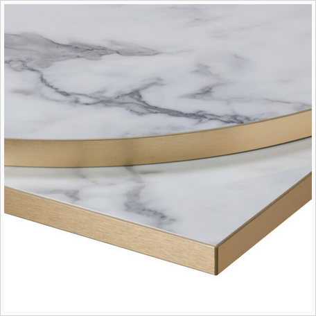 High Gloss Table Top with Metallic Gold Edging – Calacatta Marble