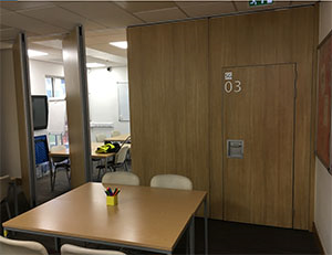 Flexible classroom spaces provided by Beehive Folding Partitions