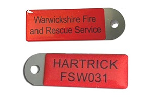 Rugged Metal Domed Name Tags for Warwickshire Fire & Rescue