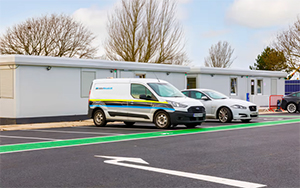 Construction site office at Portsmouth Flood Defence Project