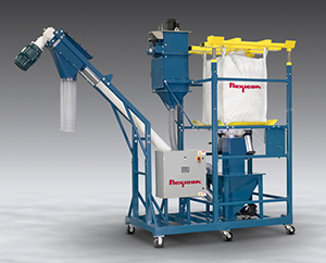 Mobile high capacity bulk bag discharger and flexible screw conveyor