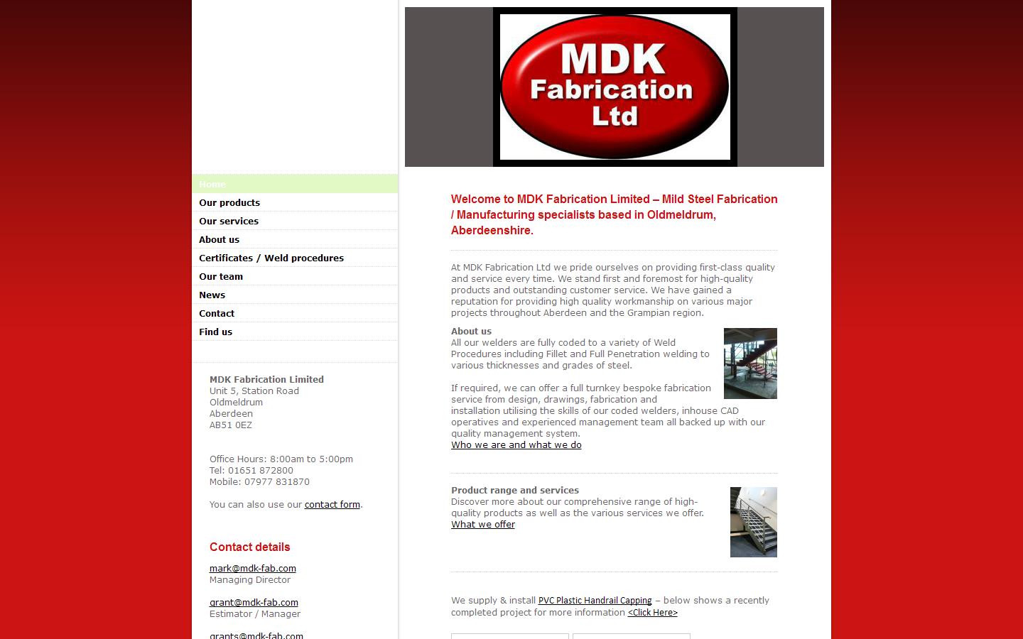 M D K Fabrications Ltd Website