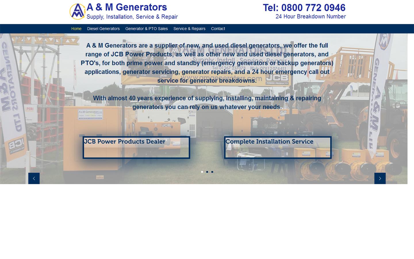 A&M Generators Ltd Website