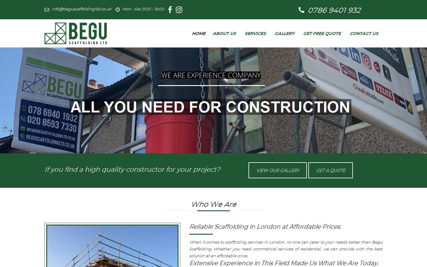 Begu Scaffolding Ltd Website