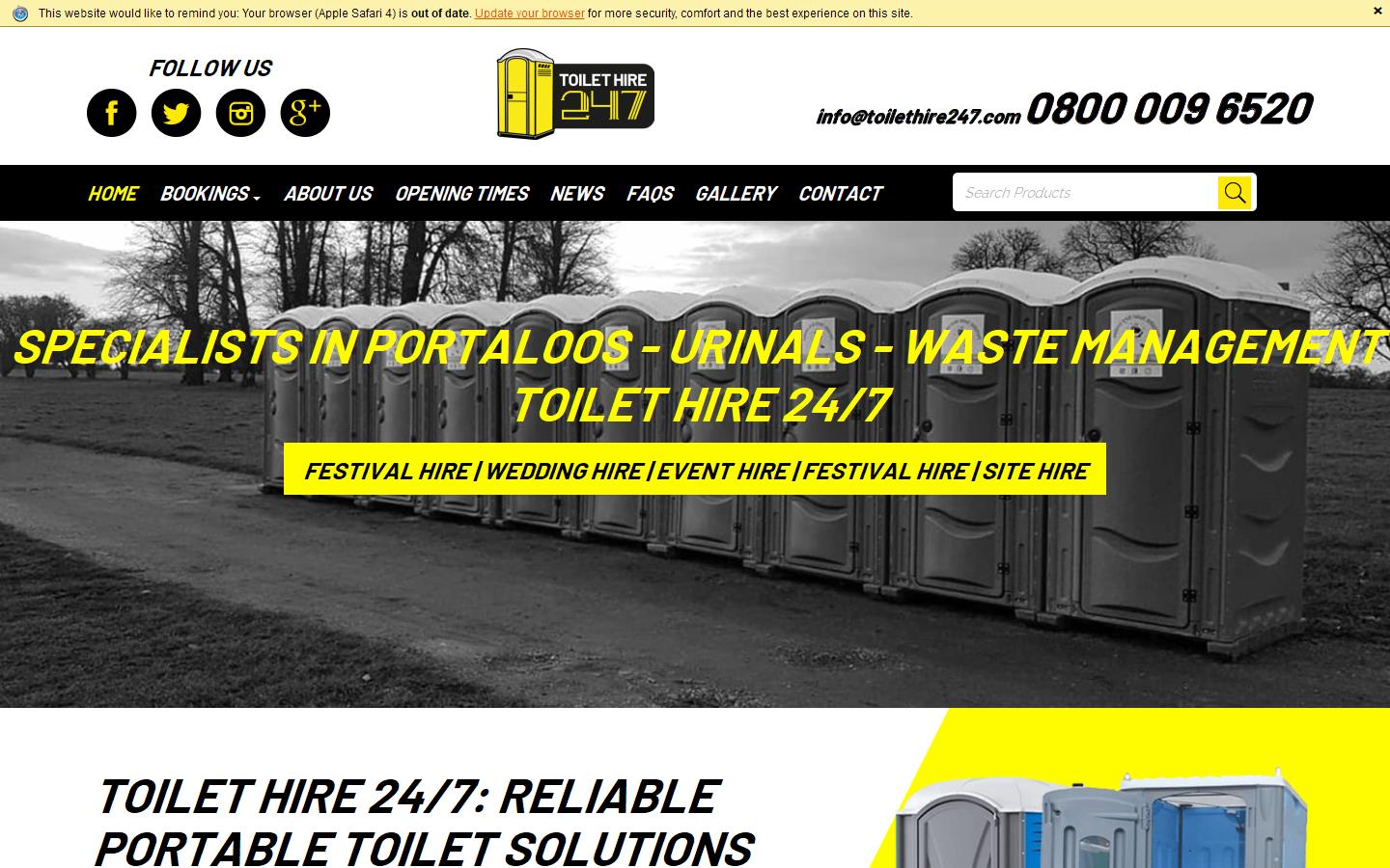 Toilet Hire 247 Website