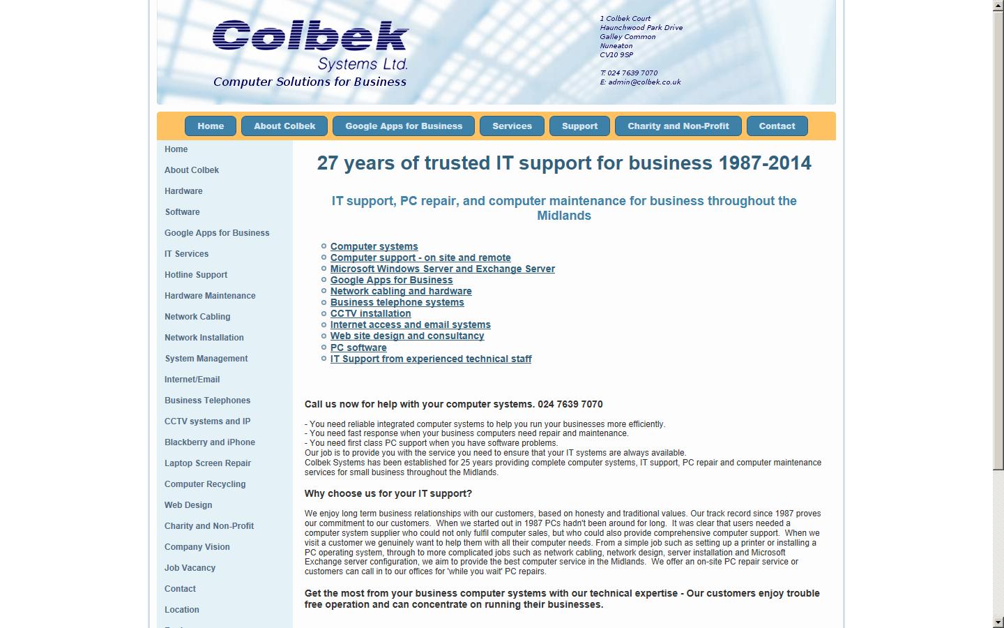 Colbek Systems Ltd Website