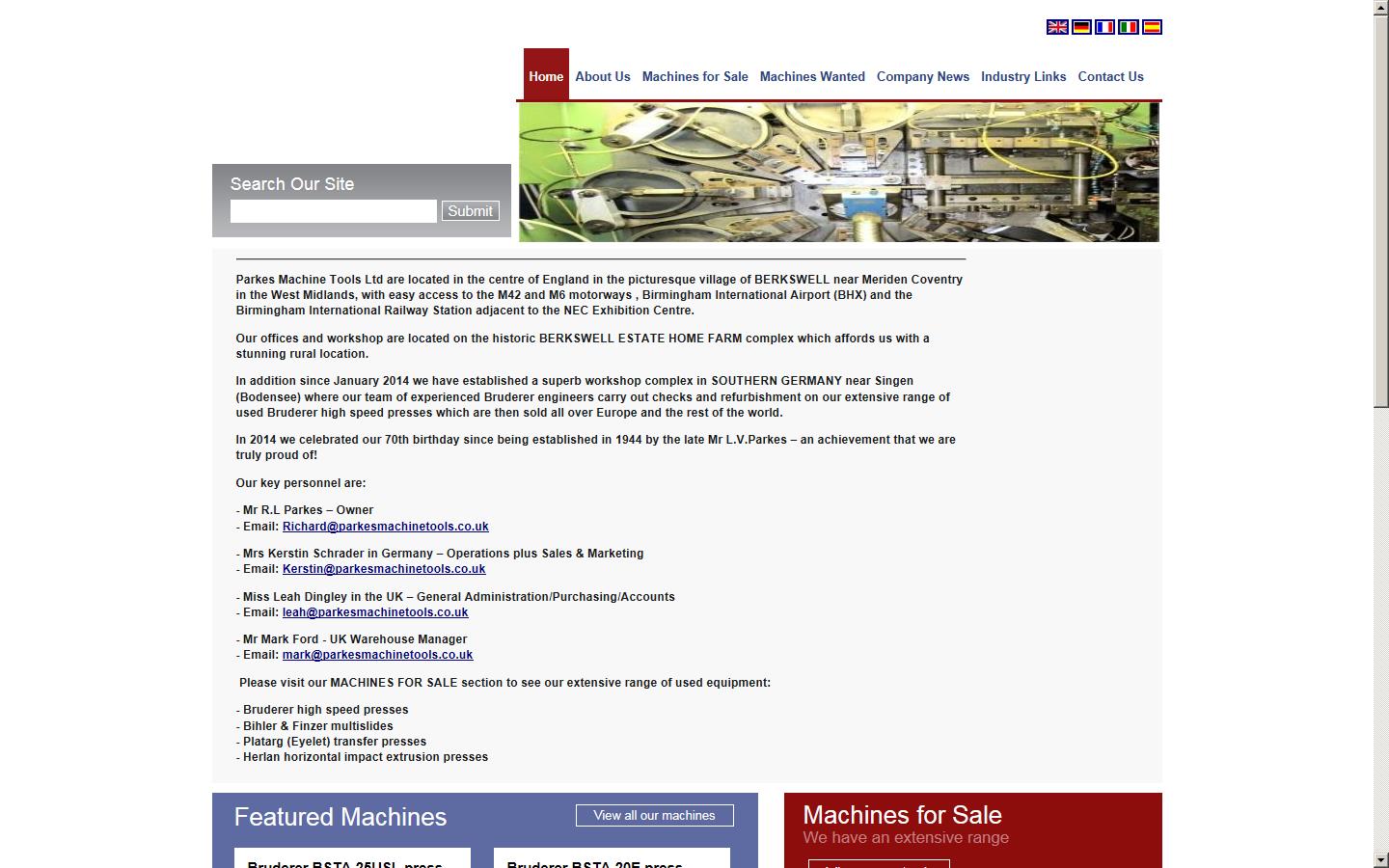 Parkes Machine Tools Ltd Website