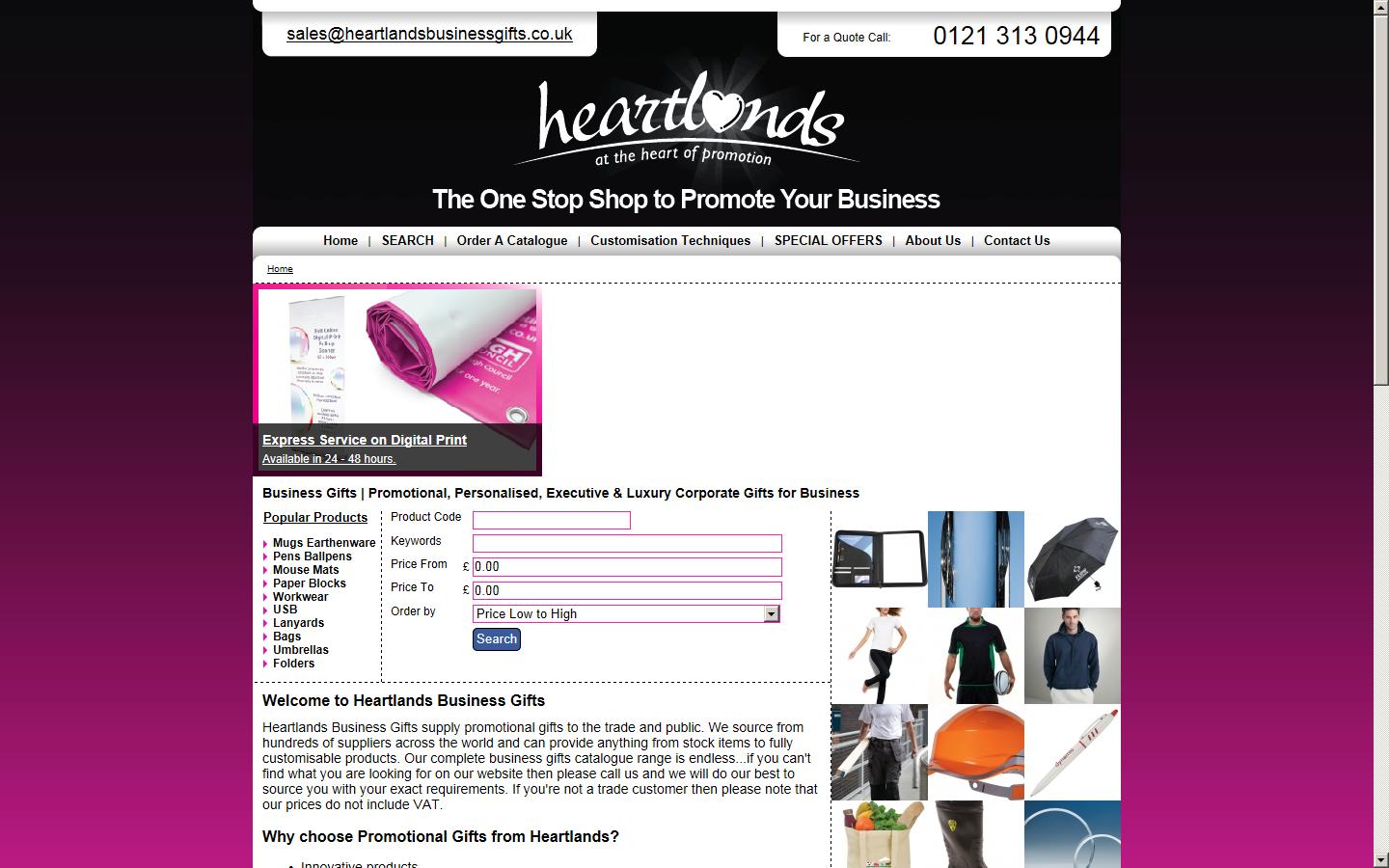 Heartlands Business Gifts Ltd Website