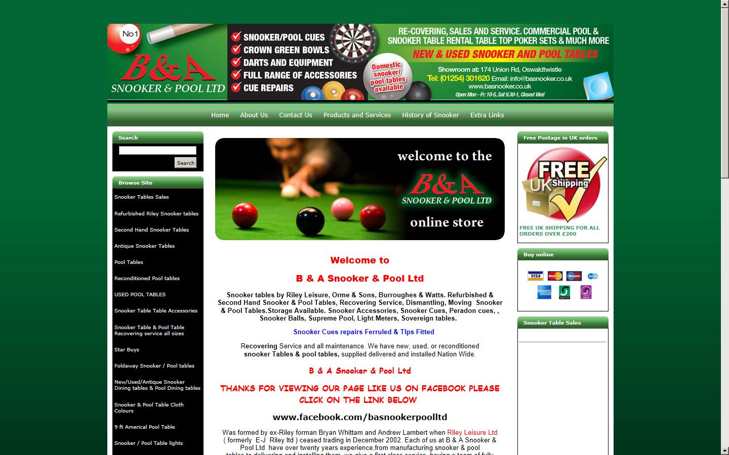 B & A Snooker & Pool Ltd Website