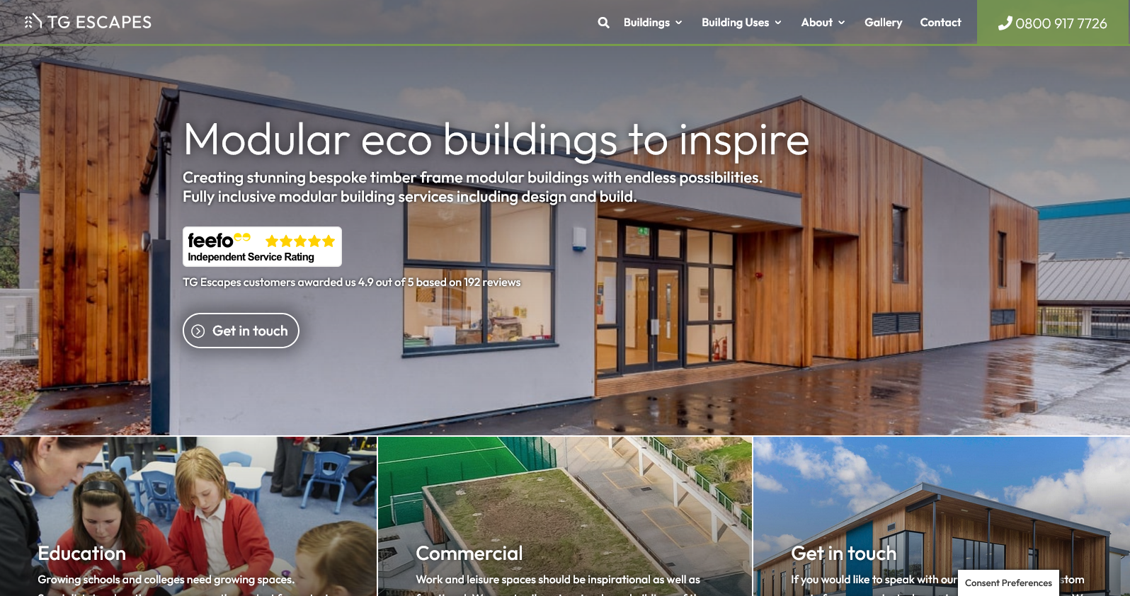 TG Escapes Modular Eco-Buildings Website