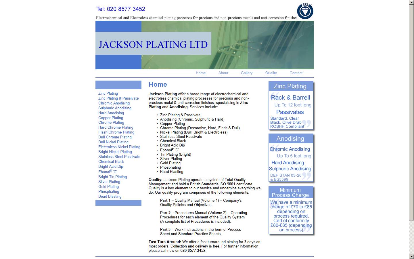 Jackson Plating Ltd Website