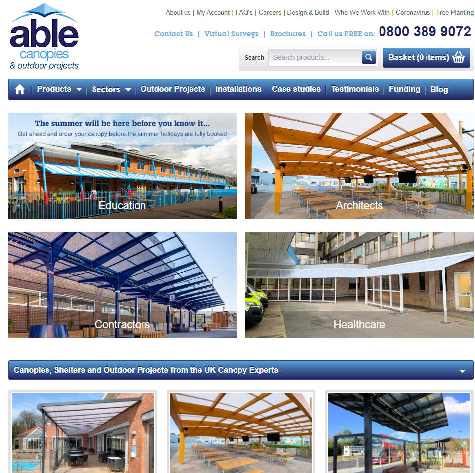 Able Canopies Ltd Website