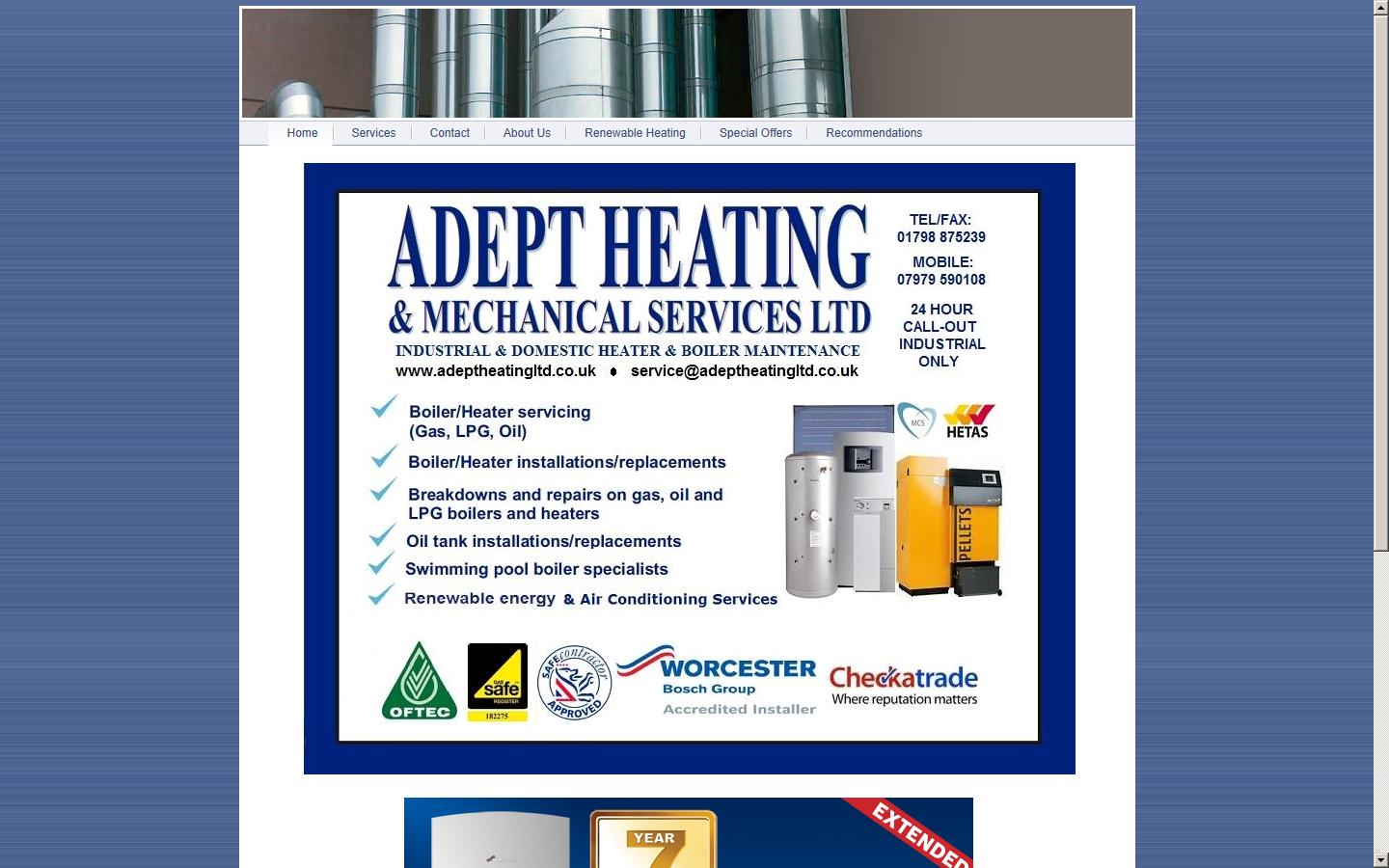 Adept Heating & Mechanical Services Ltd Website