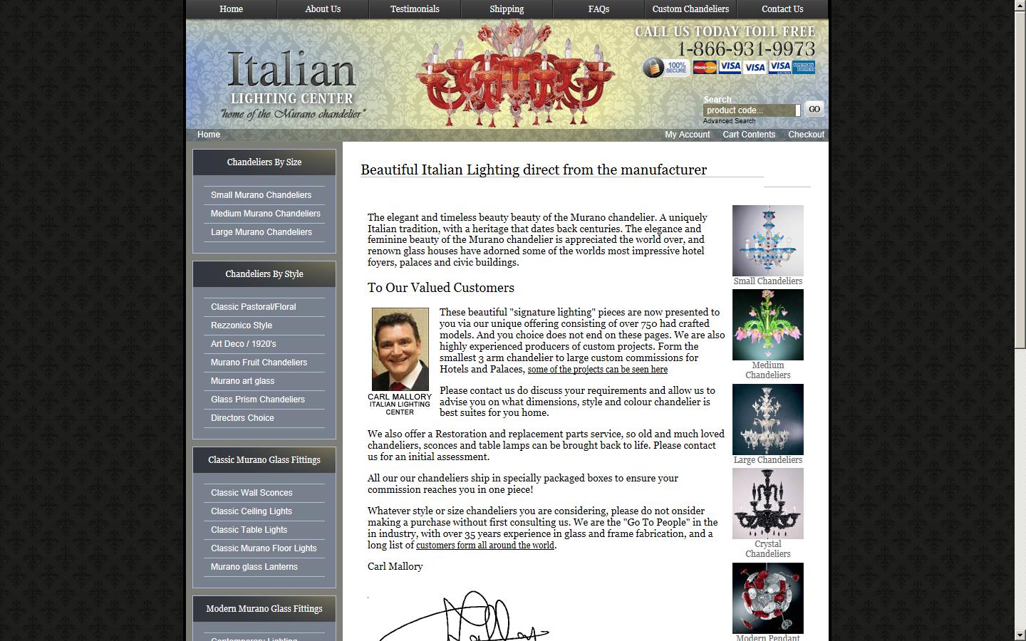 Italian Lighting Center Website