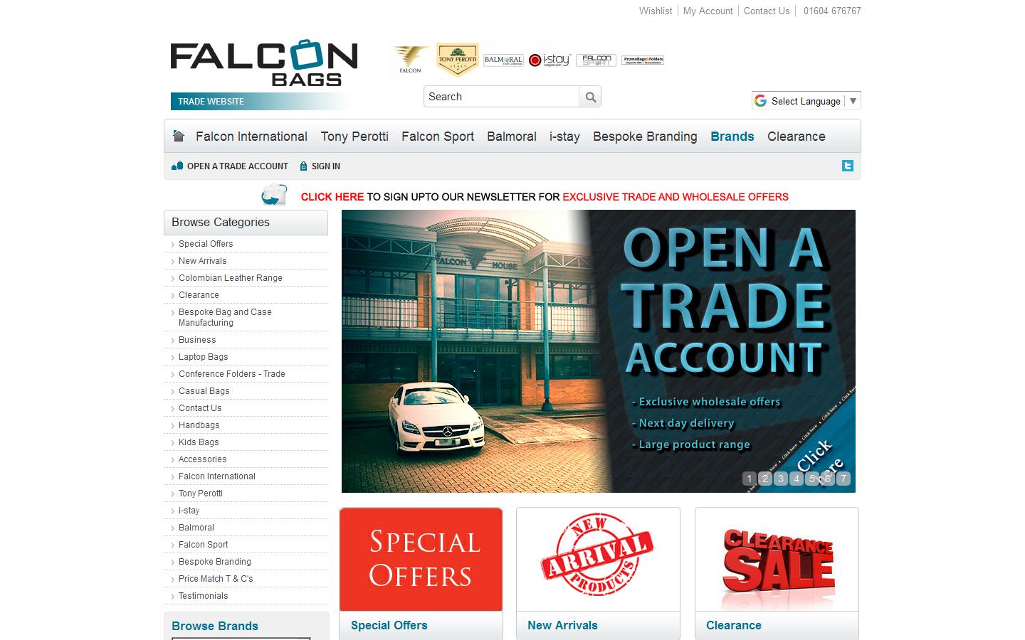 Falcon International Bags Website