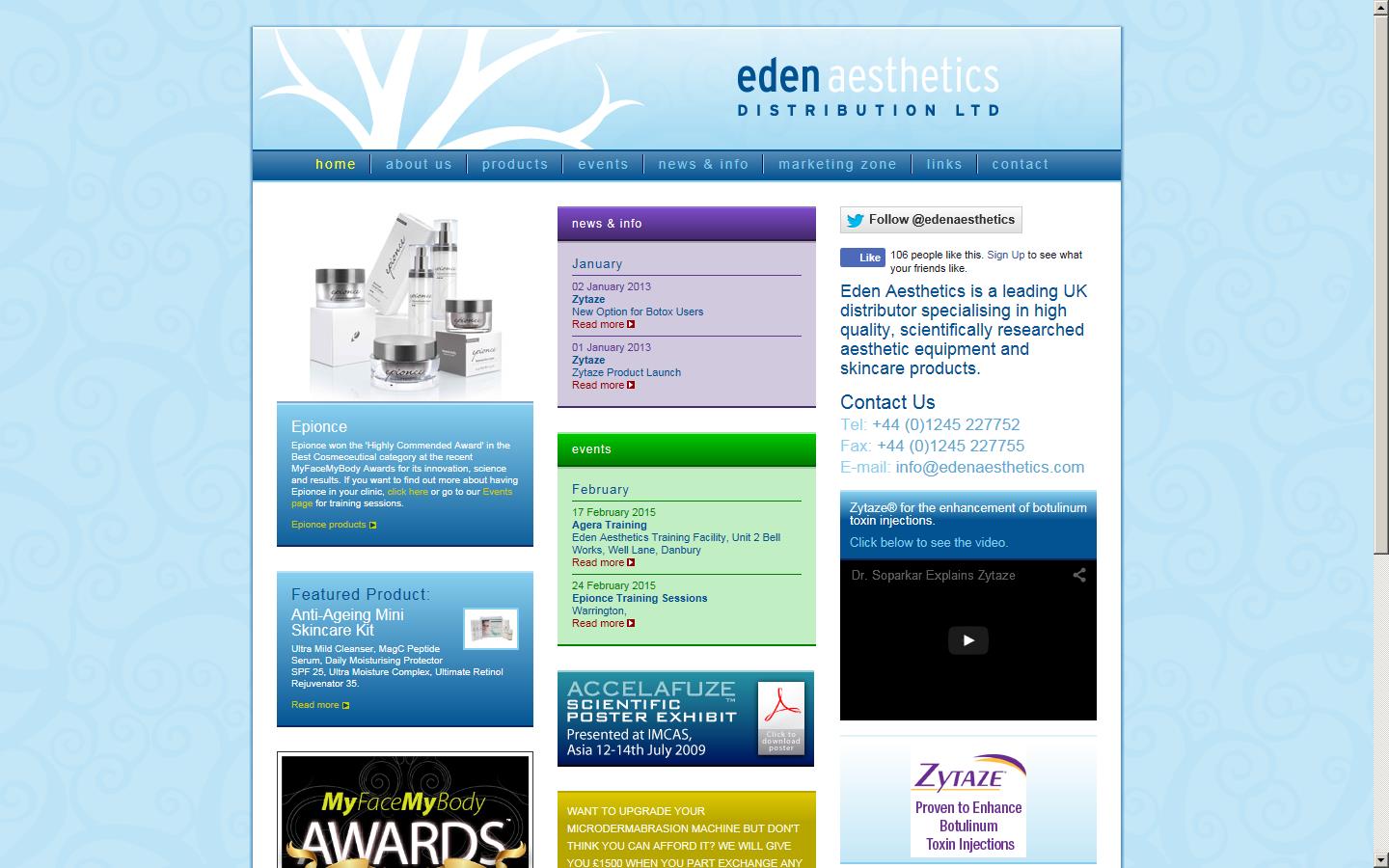 Eden Aesthetics Distribution Ltd Website