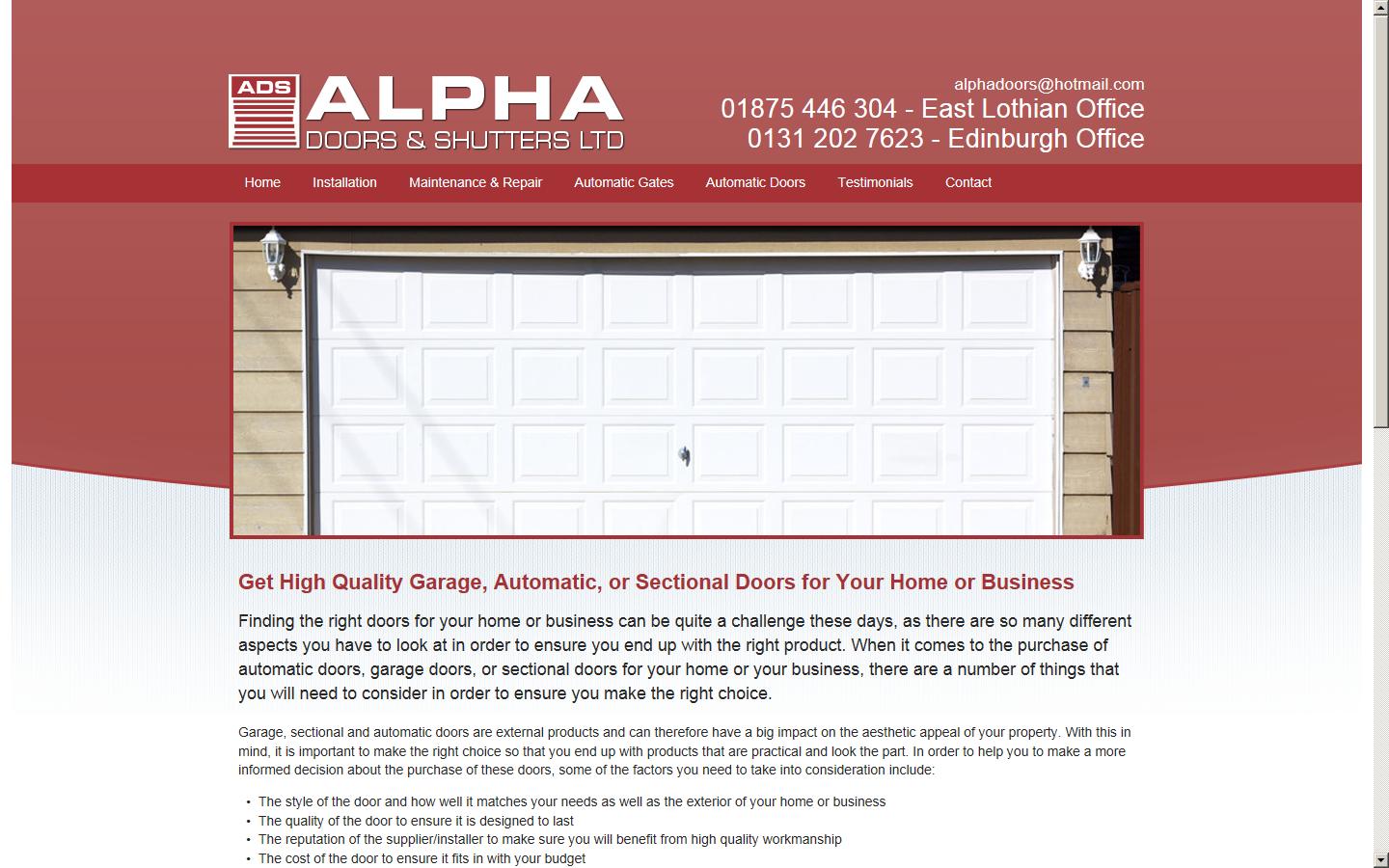 Alpha Doors & Shutters Ltd Website