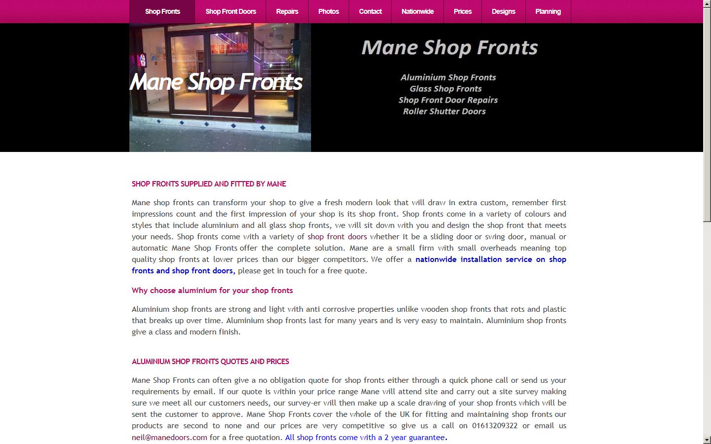 Mane Shop Fronts Website