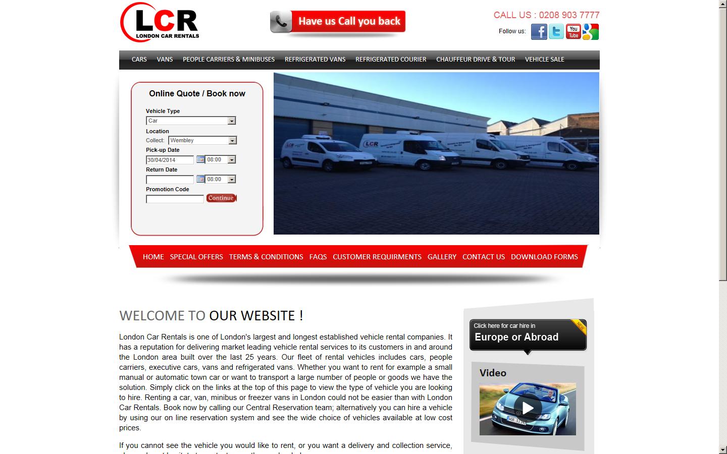 London Car Rentals Website