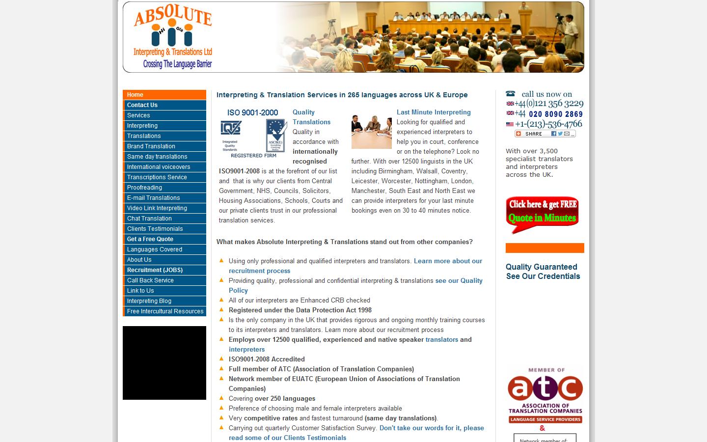 Absolute Interpreting and Translations Ltd Website