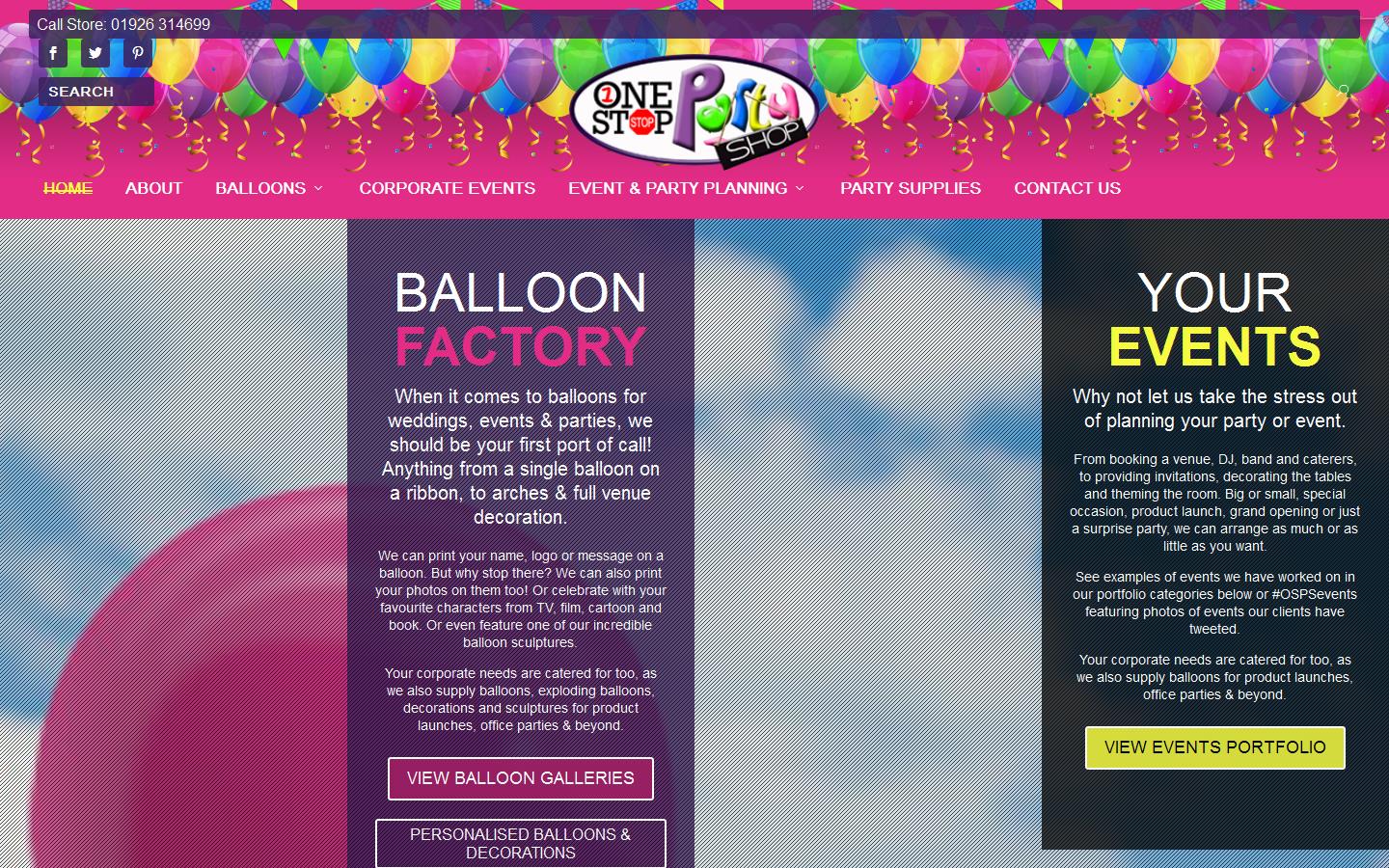 One Stop Party Shop Website