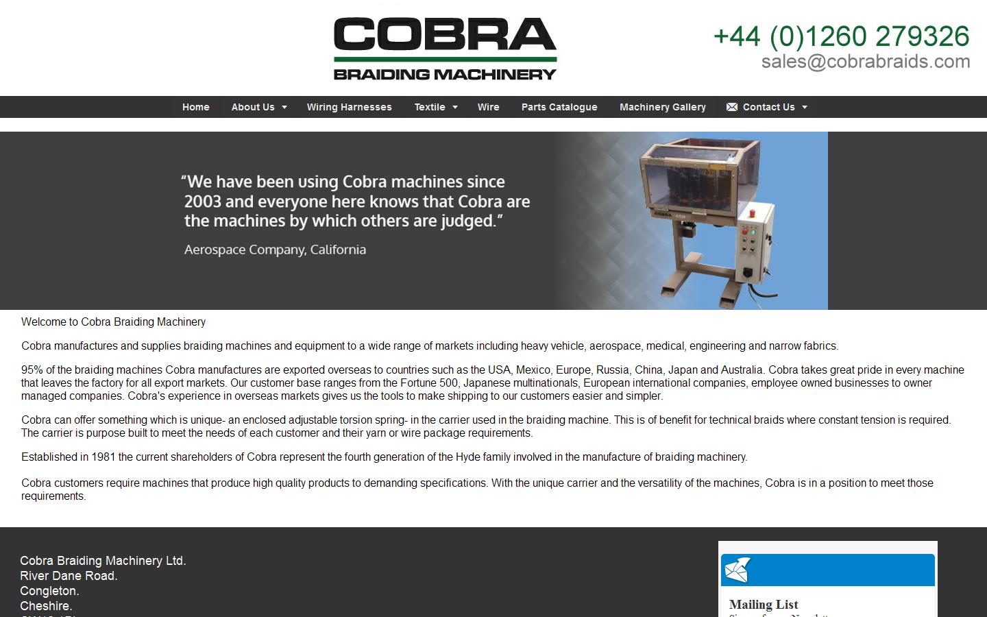 Cobra Braiding Machinery Website