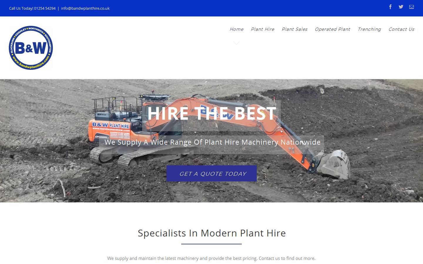 B & W Plant Hire & Sales Ltd Website