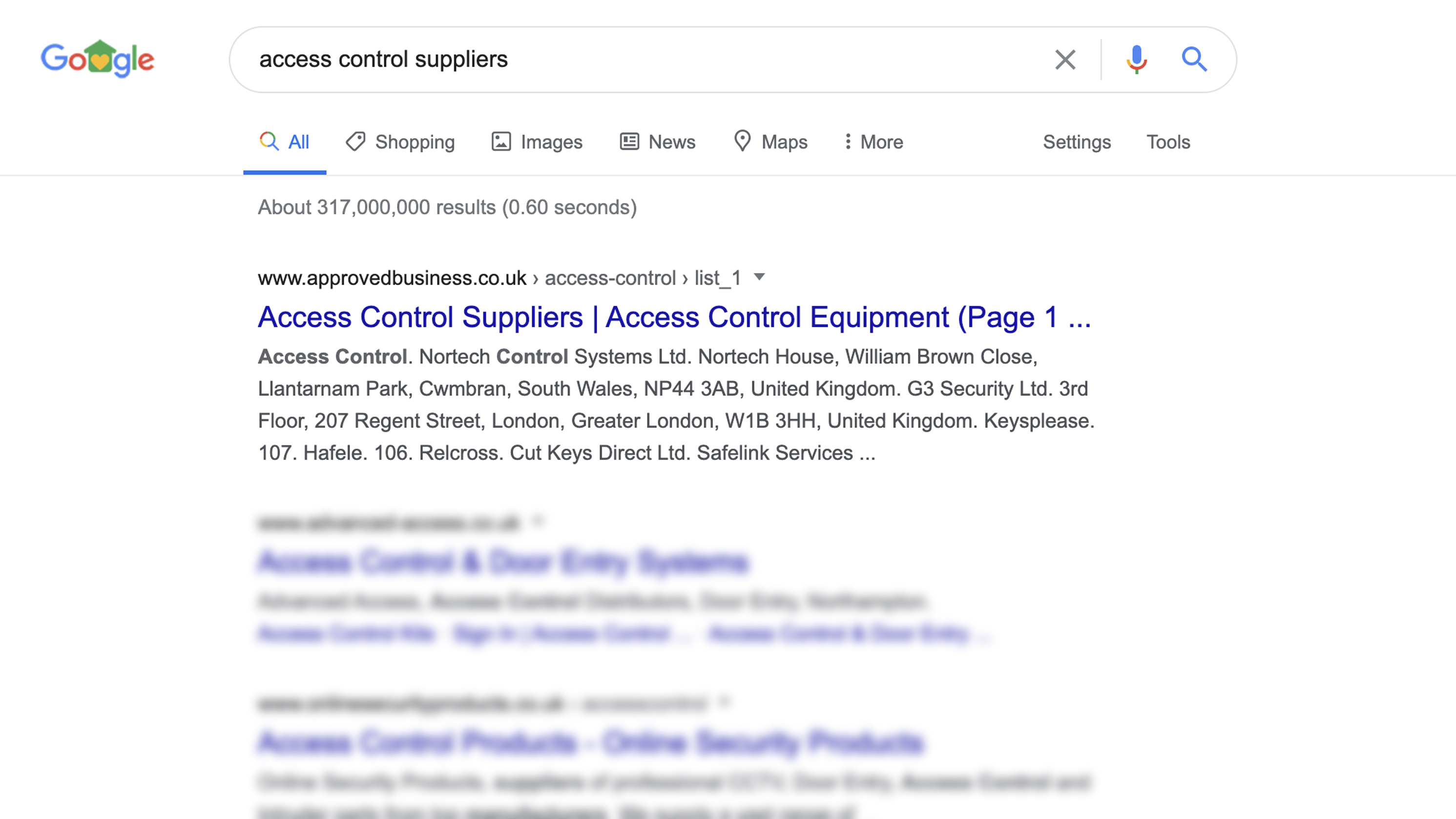 Google screenshots showing business to business directory