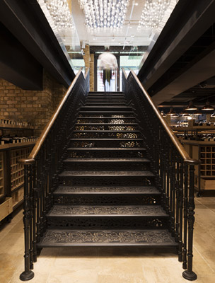 Bespoke Cast Iron Staircase & Balustrade, Capped with Carved Oak Hand Rail