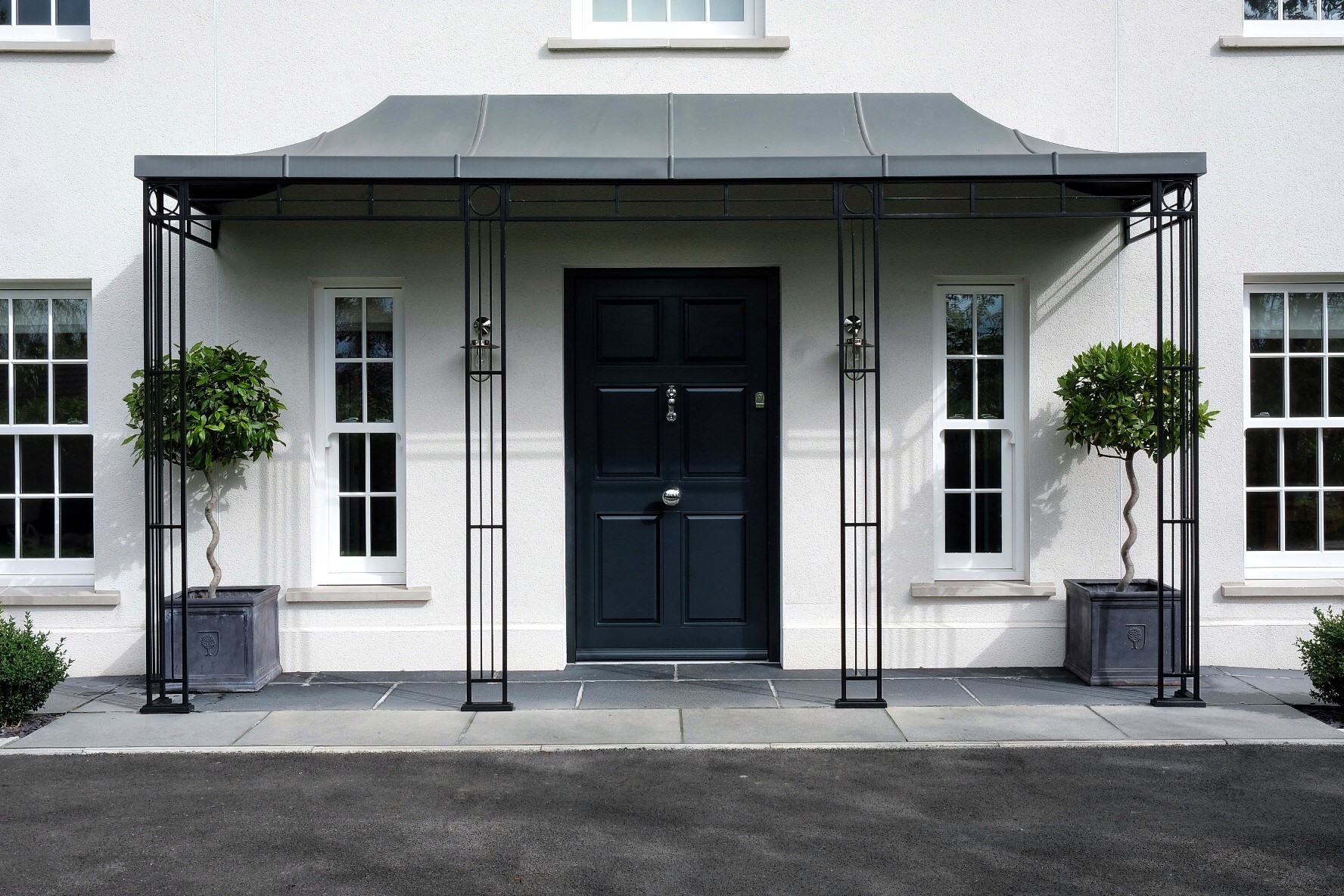 Bespoke Contemporary Porch with Rolled Roof Powder-Coated Lead Grey