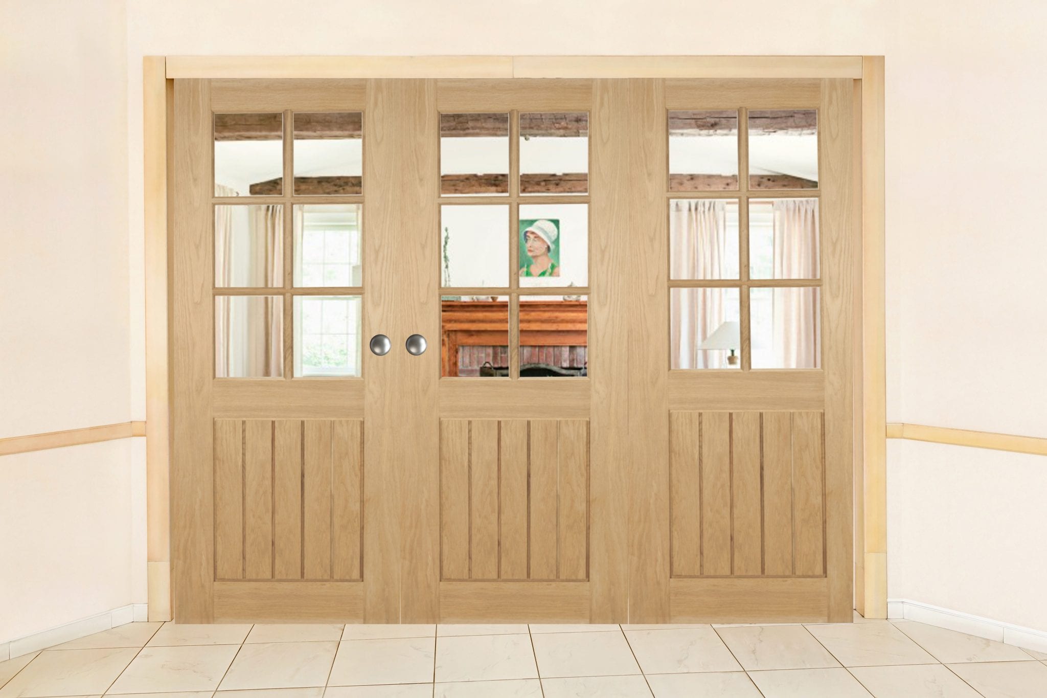 Oak Mexicana 6 Light Clear Glass Bifold System