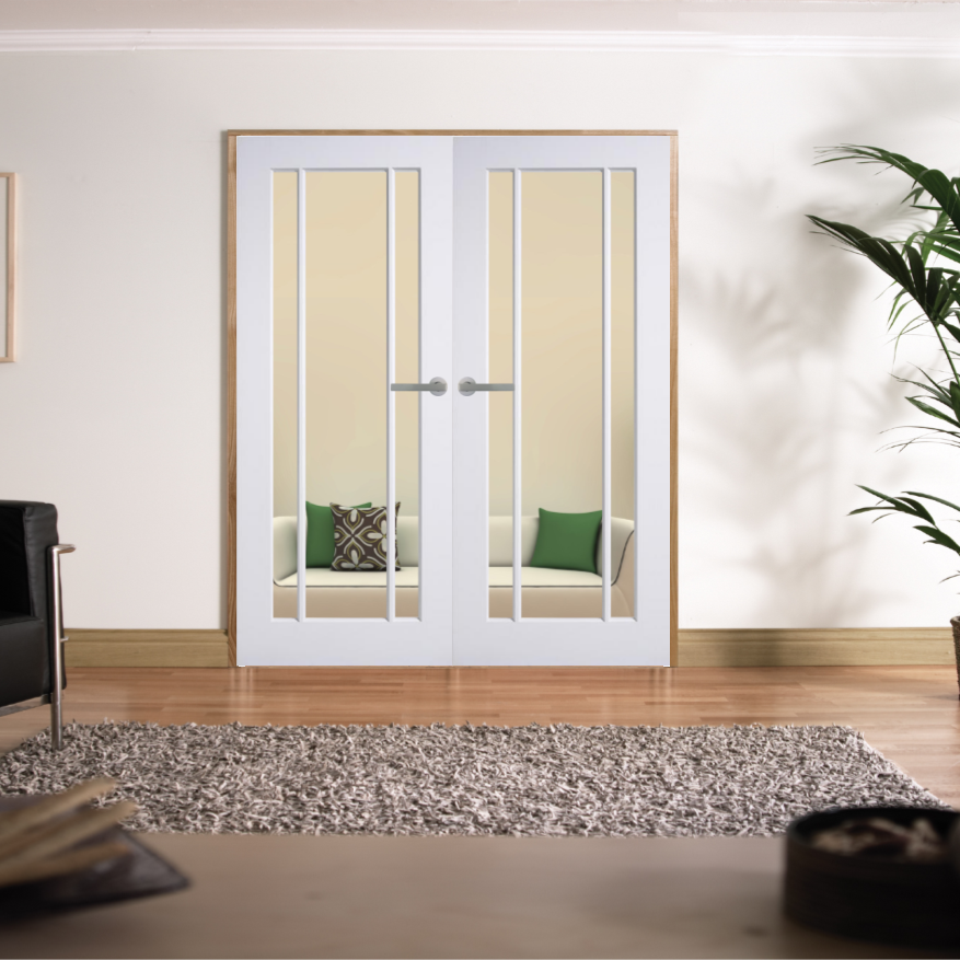 White Langdale Clear Glass Rebated Internal Door Pair