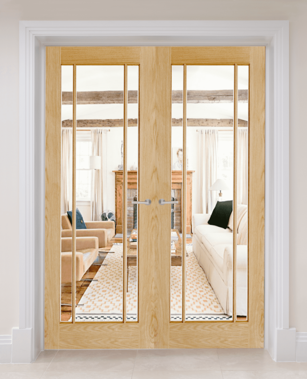 Oak Langdale Clear Glass Rebated Internal Door Pair