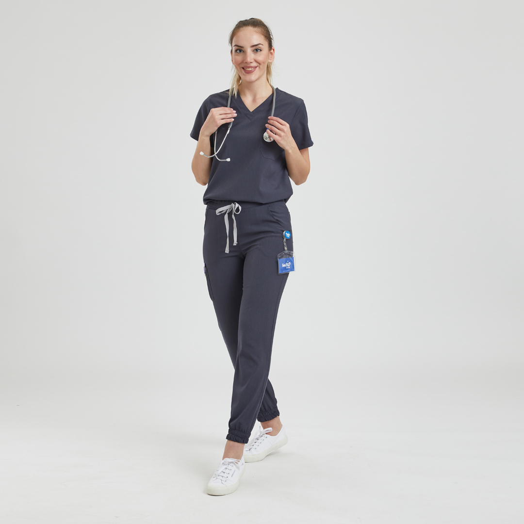 Women''s Jogger Scrubs Set in Dark Grey