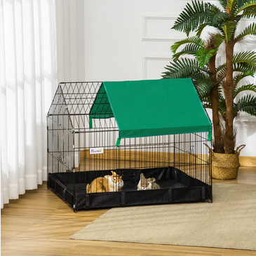 PawHut Guinea Pig Cage, Small Animal Habitat, Rabbit House w/ No Leaking Bottom, Safety Locking System, Top Roof 