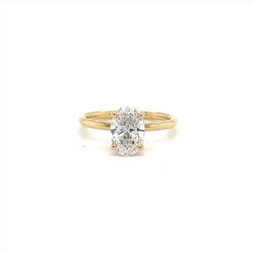 Certified Lab Grown Oval Solitaire &minus; 8.5mm Main Diamond in 18k Yellow Gold (1.20ct+)