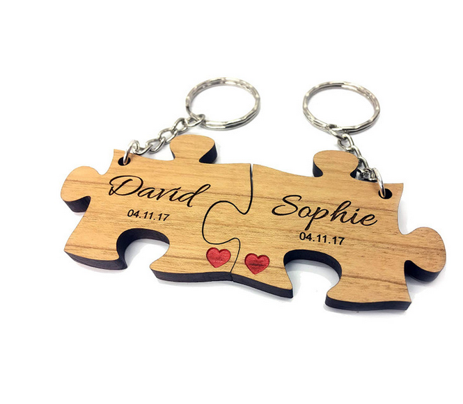 Personalised Wood Jigsaw Keyrings Gift