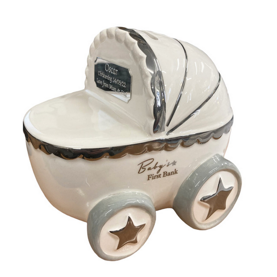 Personalised Ceramic Pram Money Box 