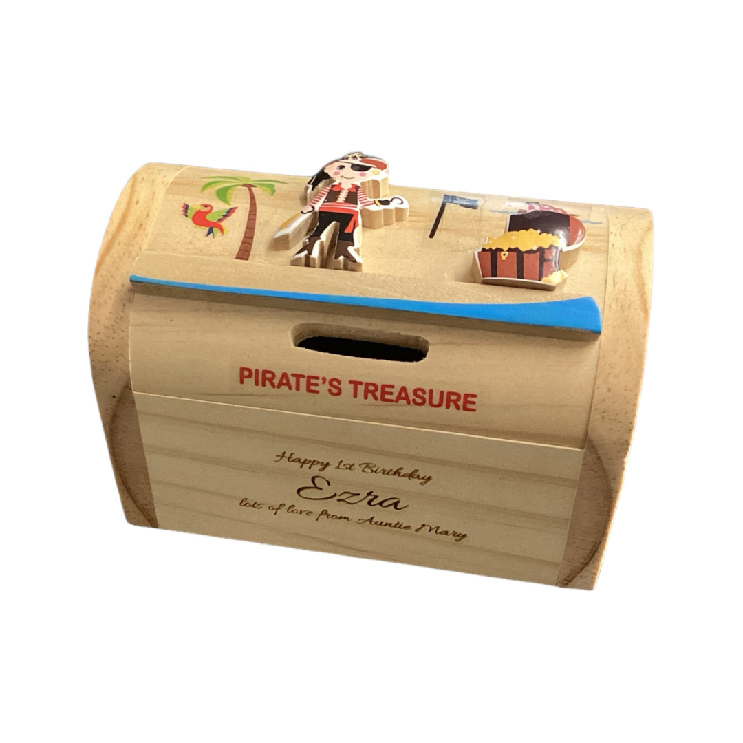 Personalised Childrens Wooden Pirate Money Box