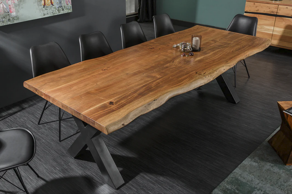  Dining Table Monolith 200cm Acacia Wood Honey X-Frame