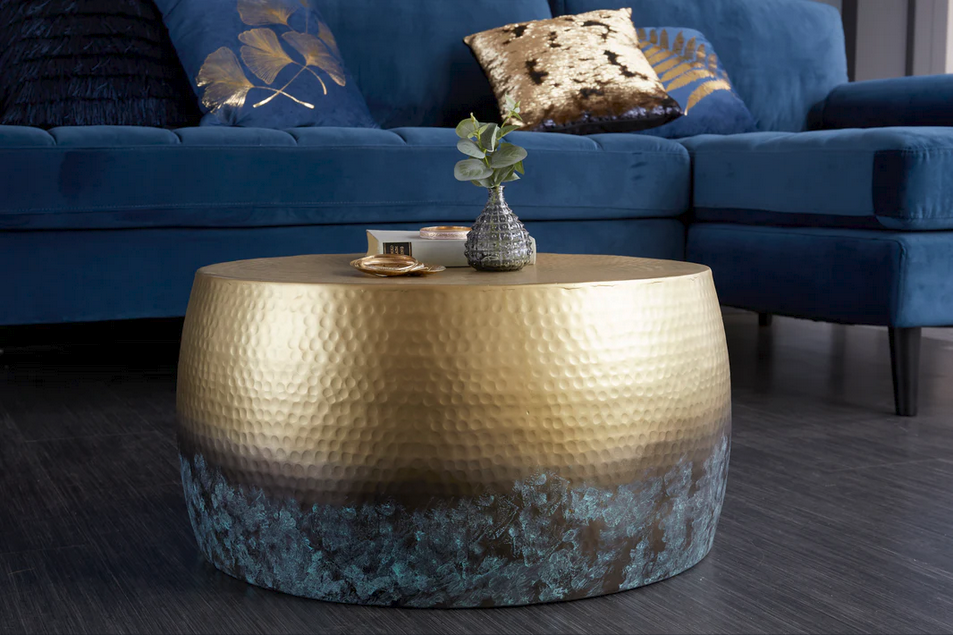 Round Coffee Table Orient 60cm Gold Blue