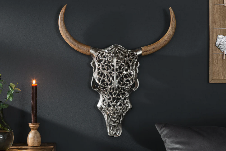 Decorative Exotic Bull Skull 57cm Silver Mango