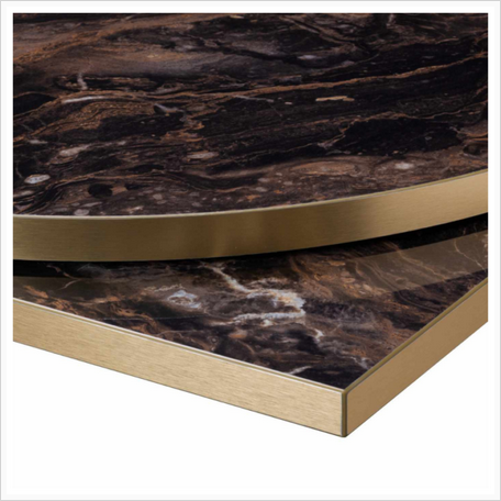 High Gloss Table Top with Metallic Gold Edging - Marbled Cappucino